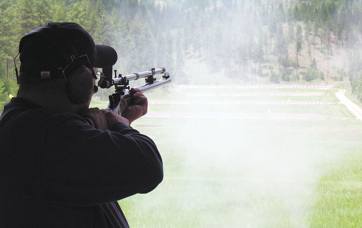 Mike is firing his Remington Rolling Block Creedmoor 45-90 mounted with a Montana Vintage Arms 6x scope in a BPCR Silhouette event.